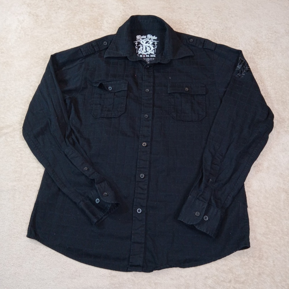 Raw State Long‎ Sleeve Button Up Graphic Shirt Men's Large Black